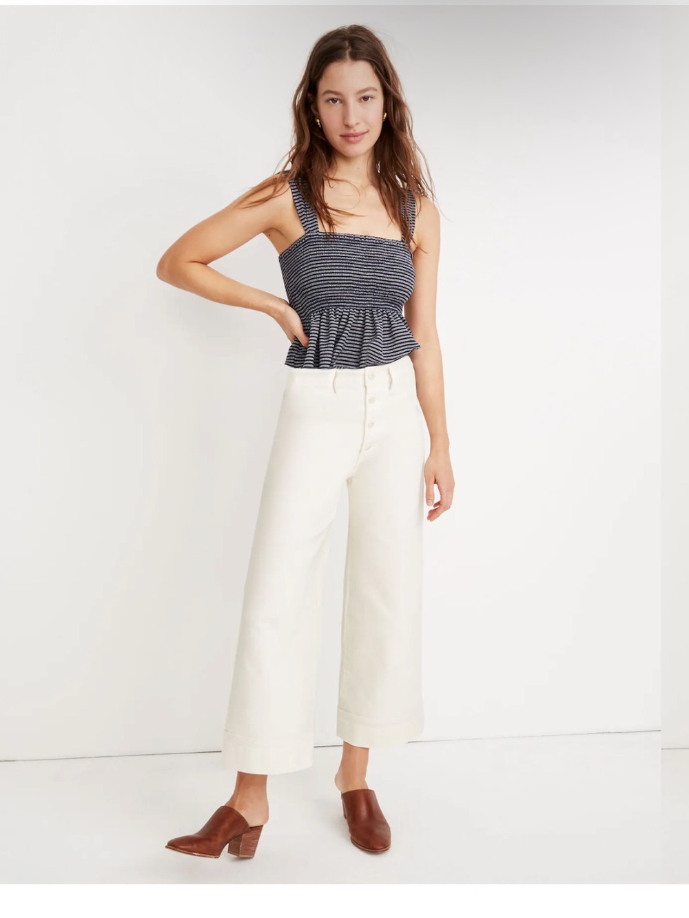 Madewell Emmett Wide-Leg Crop Pants Button Front Size 33 Cloud Lining Off White